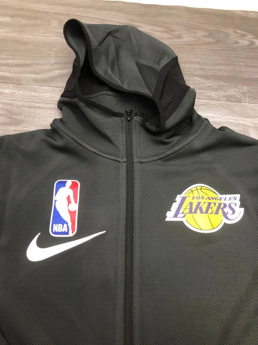 NBA Lakers' black gray warm-up appearance hooded zipper jacket with chip