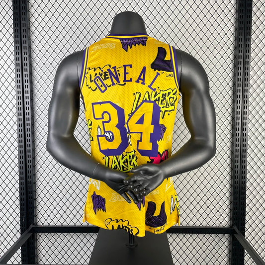 Los Angeles Lakers Yellow Graffiti 34 O'NEAL NBA 1996-1997 Jerseys