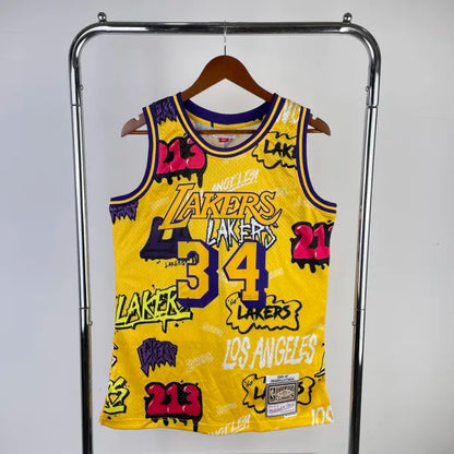 Los Angeles Lakers Yellow Graffiti 34 O'NEAL NBA 1996-1997 Jerseys