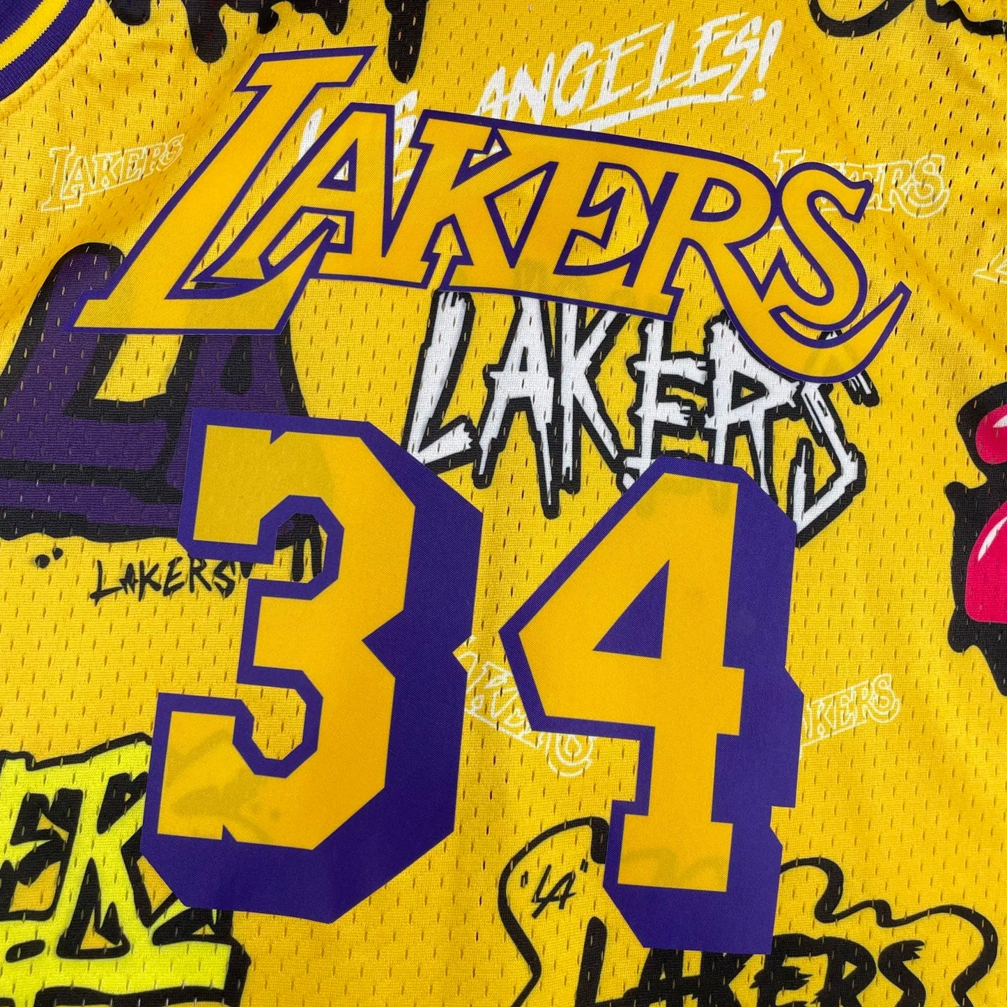 Los Angeles Lakers Yellow Graffiti 34 O'NEAL NBA 1996-1997 Jerseys