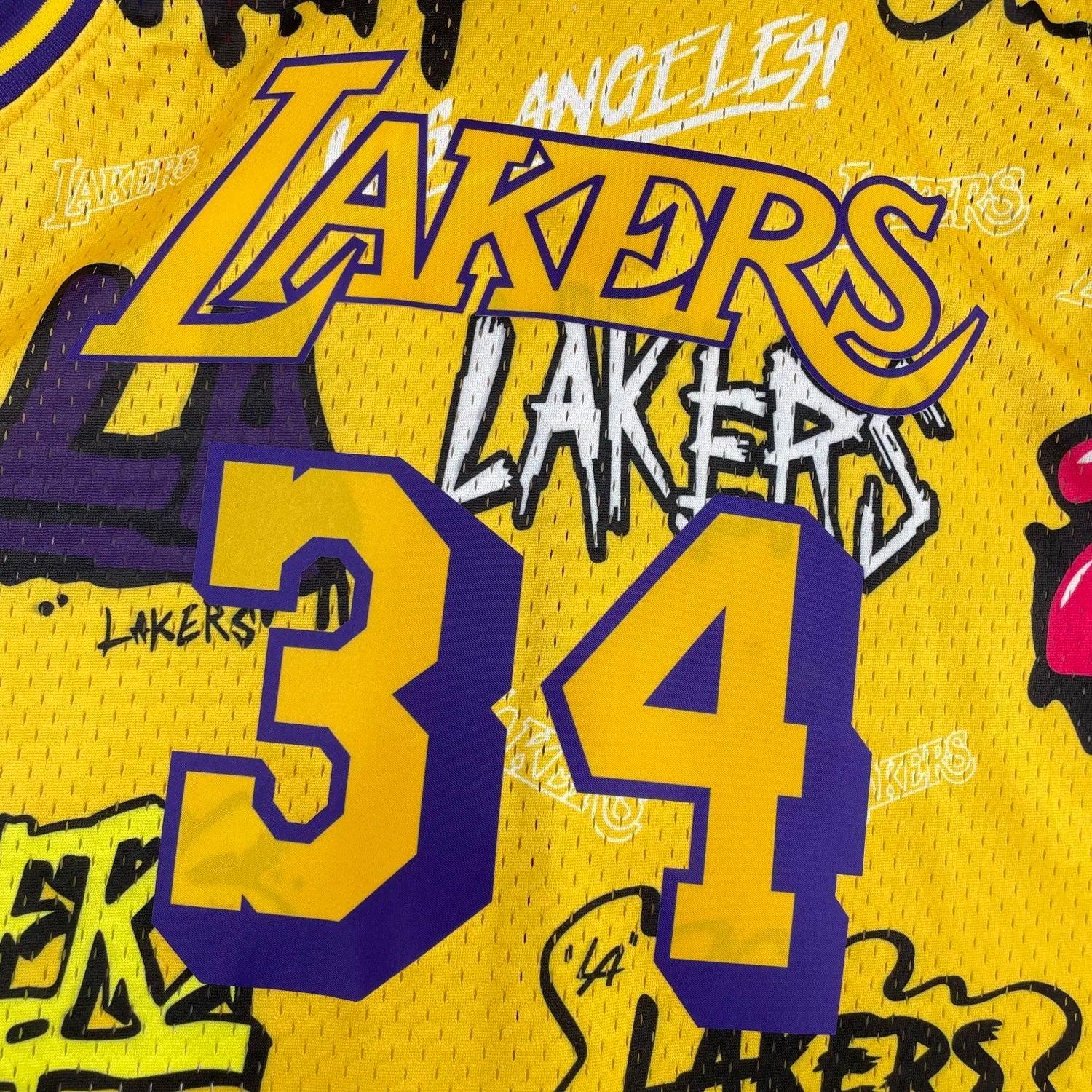 Los Angeles Lakers Yellow Graffiti 34 O'NEAL NBA 1996-1997 Jerseys