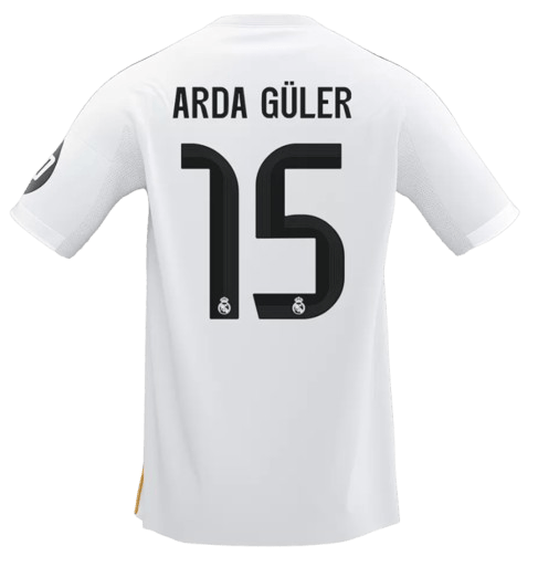 REAL MADRID ARDA GULER 15 HOME SOCCER JERSEY 2025/26